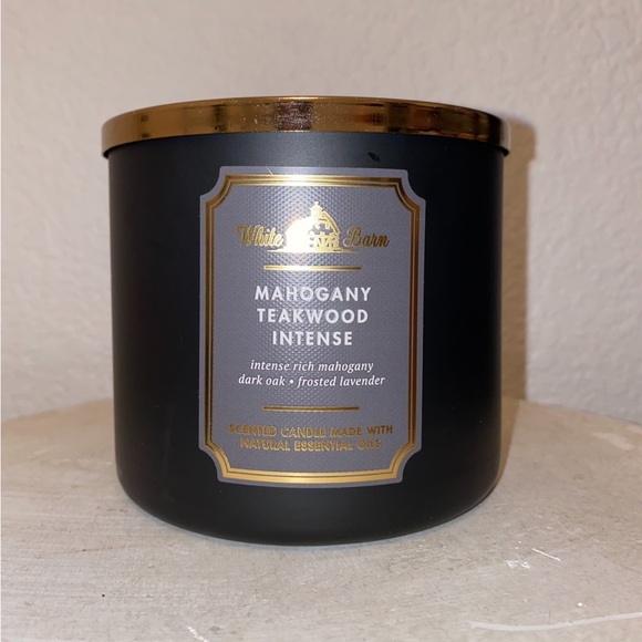MAHOGANY TEAKWOOD INTENSE Bath & Body Works White Barn 3-wick Scented Candle - Picture 3 of 4